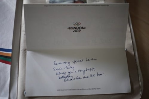 Card congratulating the birth of baby Daniel from the Olympic and Paralympic Games Organising Committee
