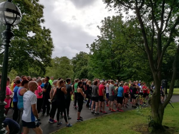 Runners at the parkrun celebration at Cliffe Castle
